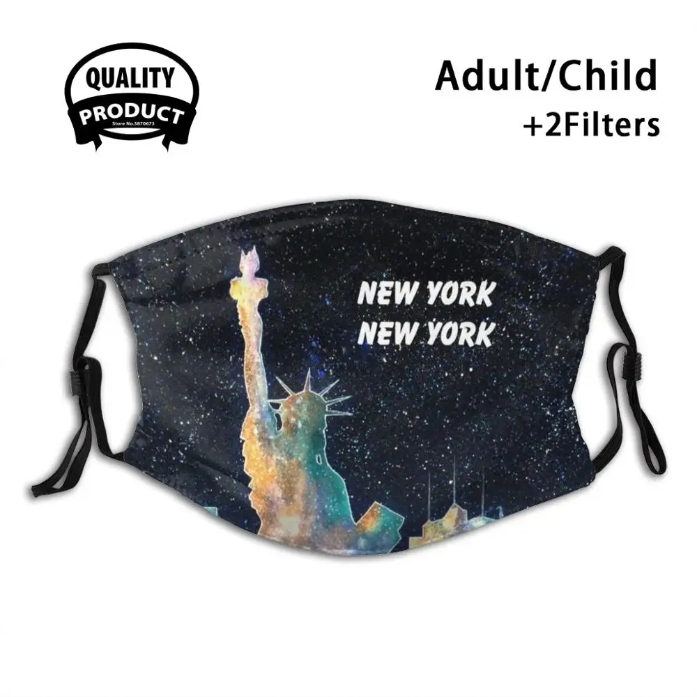 

New York New York - Liberty And Skyline Face Mask With Filter New York Statue Of Liberty New York City Skyline Nighttime In New