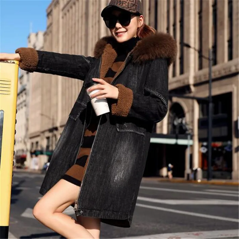 Новое высококачественное джинсовое пальто женское зимнее толстое теплое из