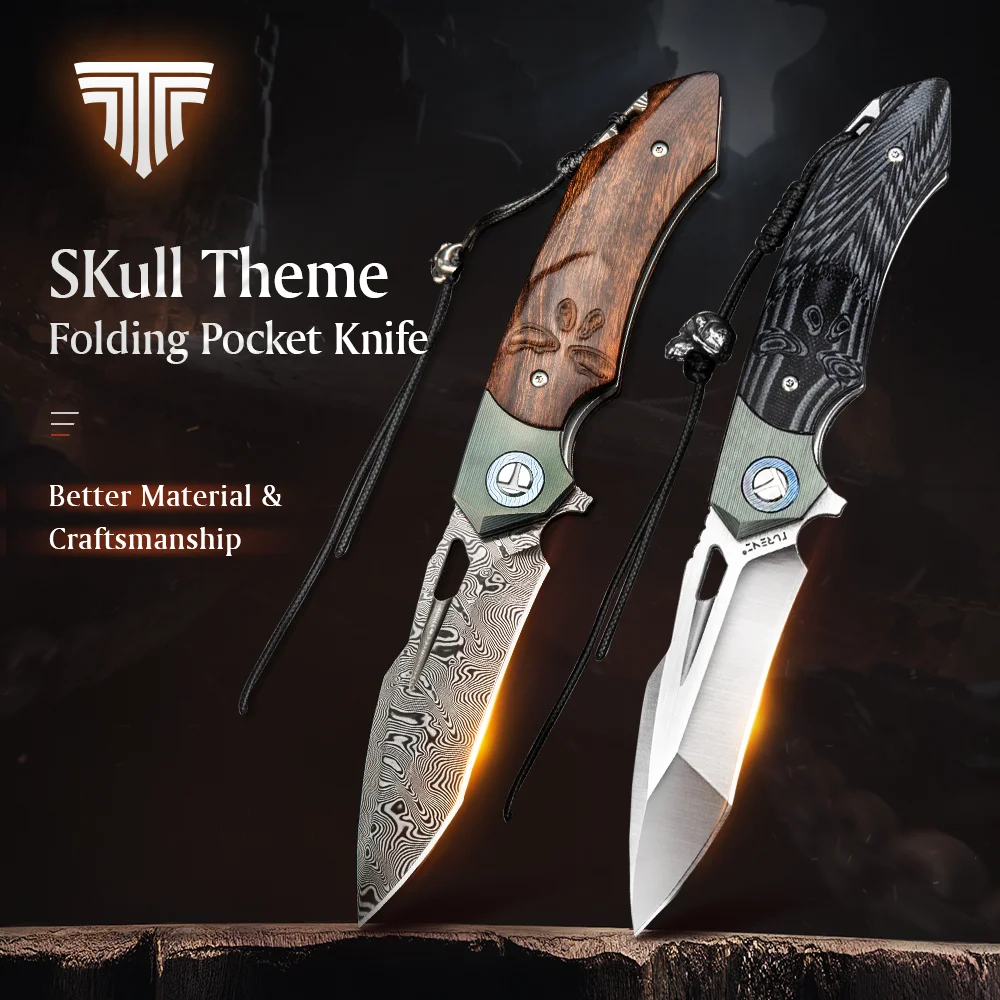 TRIVISA  Folding Pocket Knife Ironwood Handle EDC Tactical Damascus Knives for Activities Collection Gift Hiking Outdoor