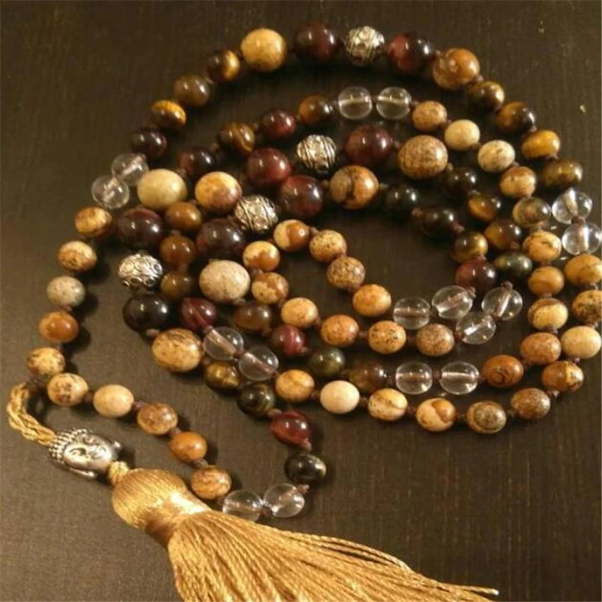 Ожерелье с кристаллами и узелком 8 мм