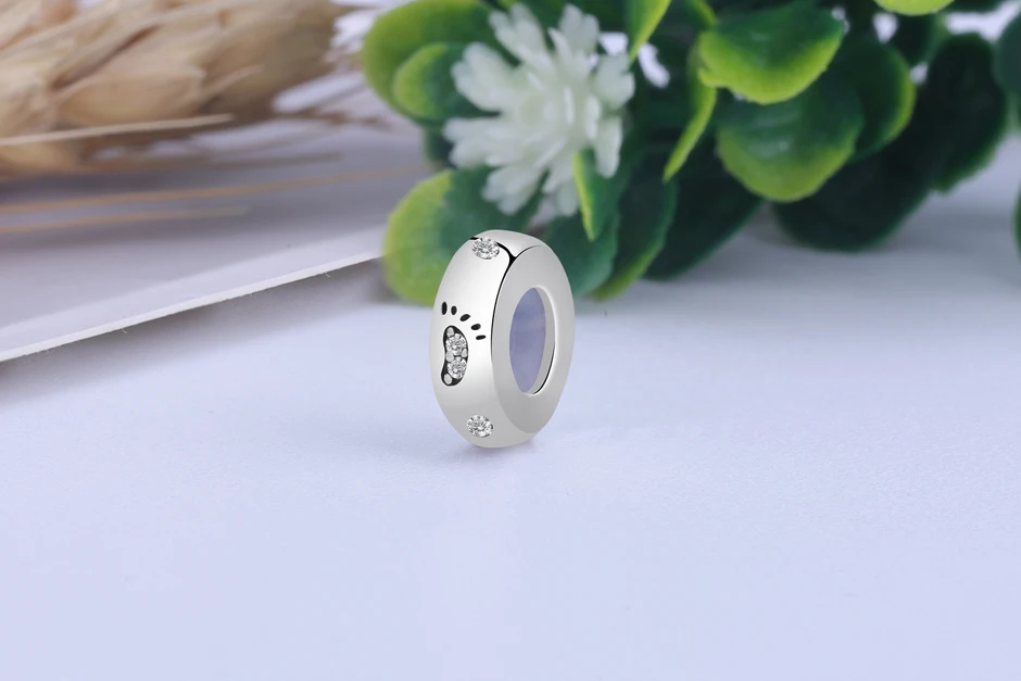925 стерлингового серебра Fit Pandora Браслеты собака животное следа разделитель со стразами бусины для Подвески для изготовления украшений DIY