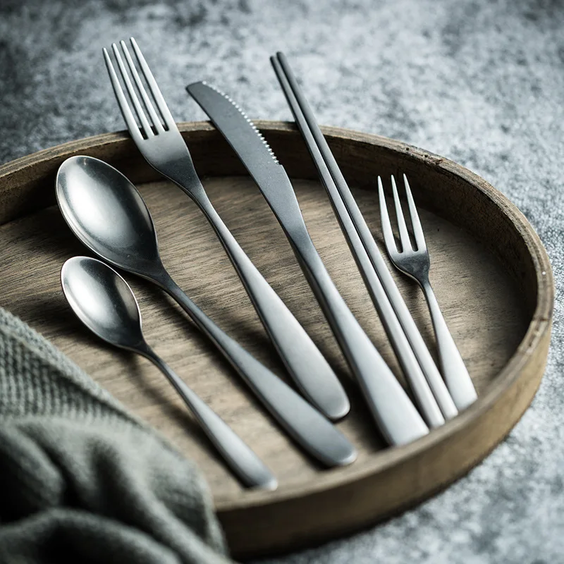 

Stainless steel dinnerware set kitchen cutlery tableware silverware set chopsticks steak knife soup spoon and fork gift set