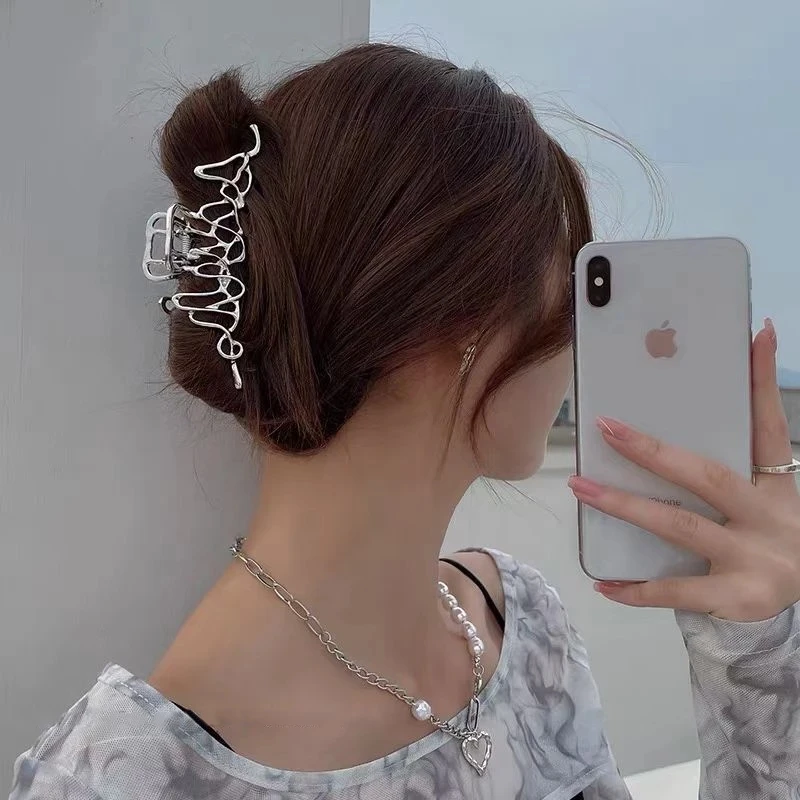 

New Fashion Irregular Metal Shaped Hairpin Headdress Female Punk Style Silver Hair Grab Clamp Barrettes Hairgrip Accessories