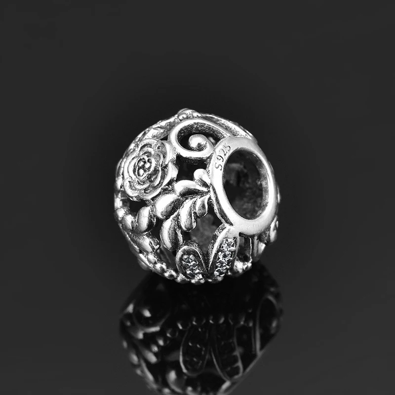 Красивые листья розы Полые 925 пробы серебряные тонкие металлические бусины