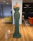 Женское платье для выпускного вечера, элегантное зеленое блестящее платье без рукавов с блестками, индивидуальный пошивечерние