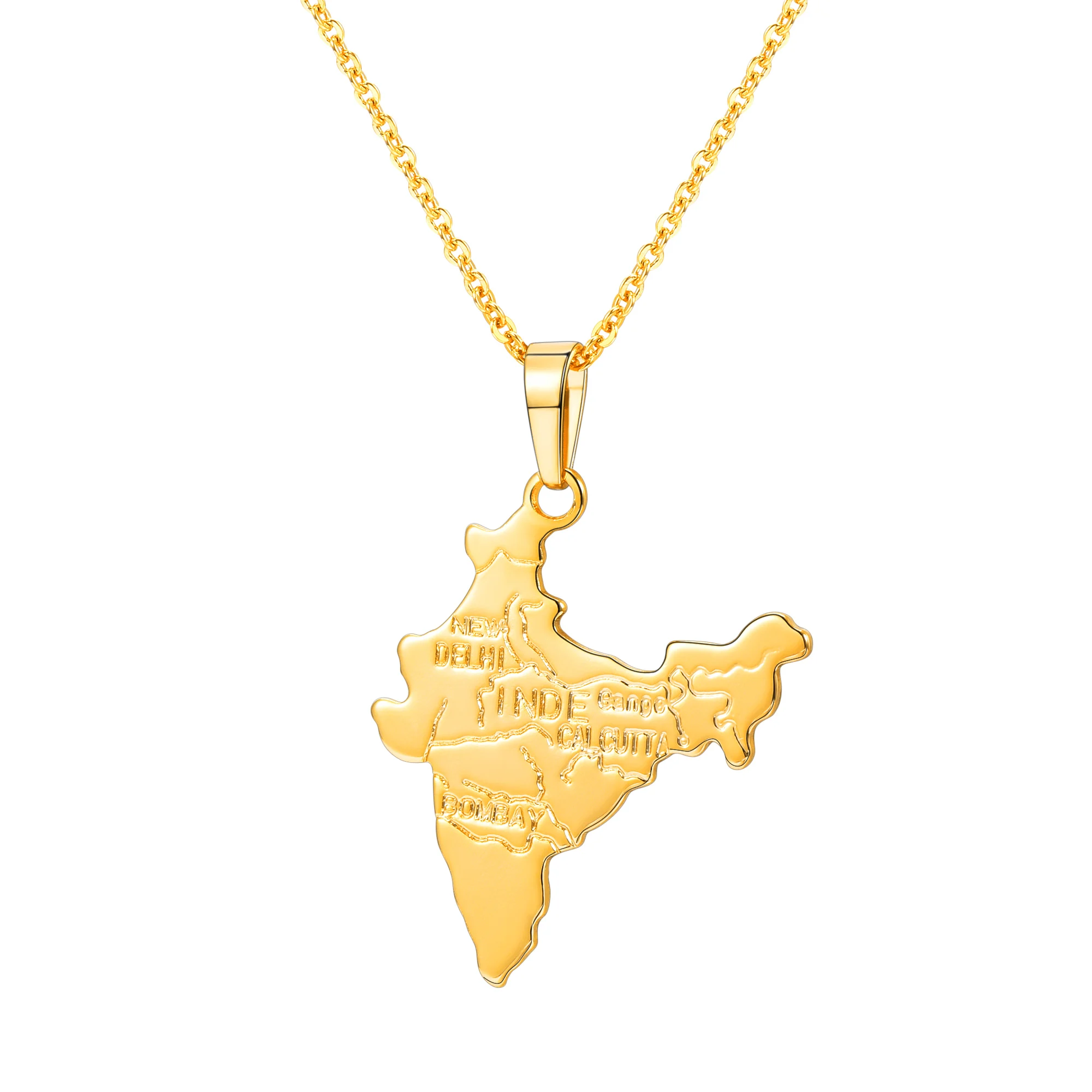 

ChainsPro Indian Maps Jewelry Men Hindu Pendants Map Gift Gold Color The Republic of India Necklaces Women P645