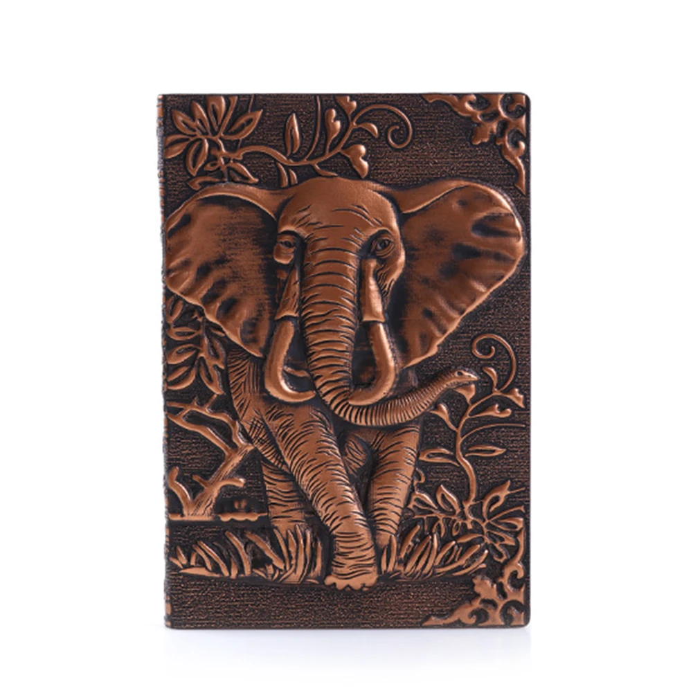 

Notebook Eye Protect Birthday Gift PU Leather Notepad Vintage Embossed Cover Writing Elephant Anniversary Stationery Lined-Blank