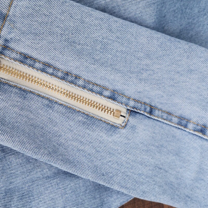 

VGH Denim Patchwork Zipper Shirt For Women O Neck Long Sleeve Bowknot Casual Blouse Female Fashion New Clothing 2021 Spring