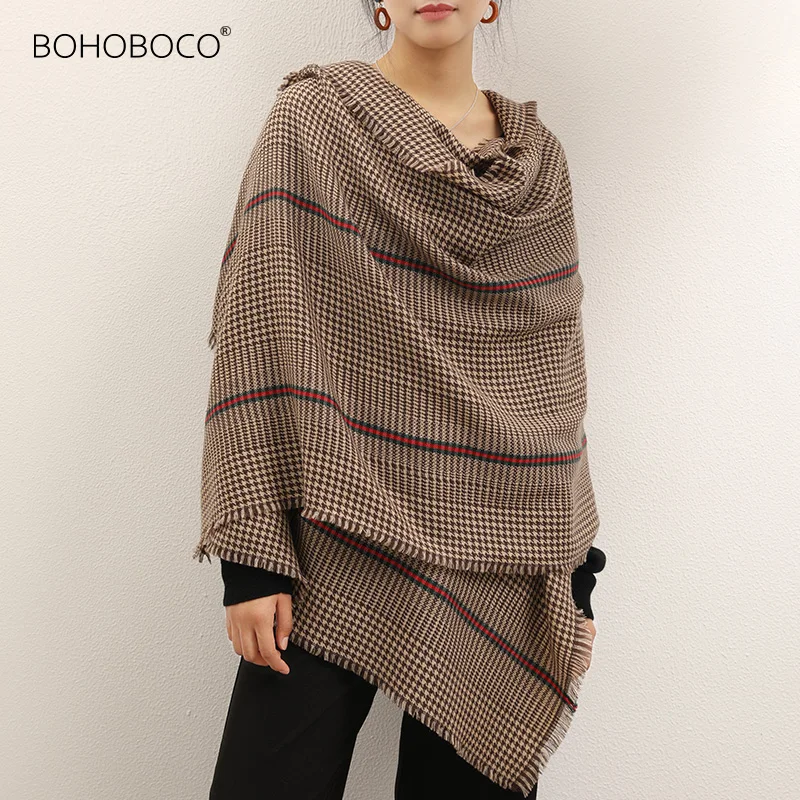 

2021 Women Scarf Winter Autumn Spring Vintage Cashmere Wool Shawl Small thousand bird color stripe Wool Shawl