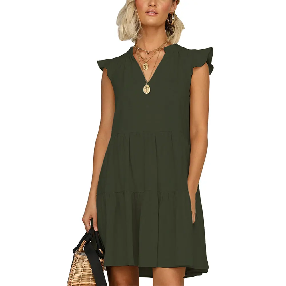 Женские летние пляжные Свободные мини-платья в стиле бохо с V-образным вырезом и