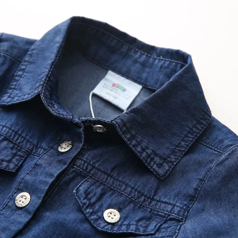 Vestido vaquero de manga corta para ni&ntilde;as, ropa informal de empalme con cuello vuelto, a la moda, para verano-2