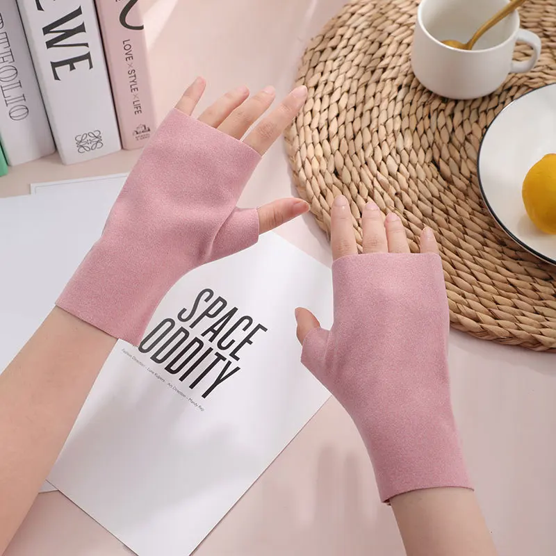 

New Fashion Fingerless Women's Glove Solid Color Cycling Driving Half Finger Female Girl Mitten Japanese Simple Outdoor Gloves