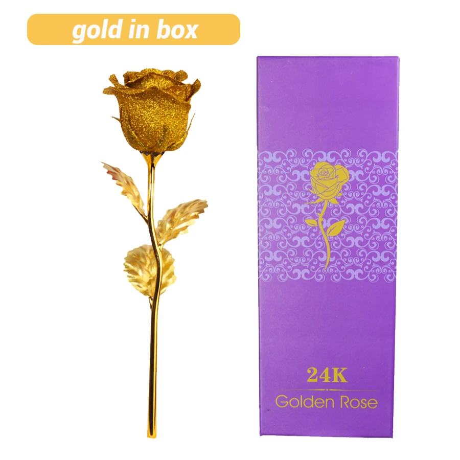 gold in box Романтический Красочный светодиодный сказочный розовый искусственный Галактический цветок розы для подруги, подарок на день Святого Валентина, свадебный Декор для дома - Цвет: gold in box