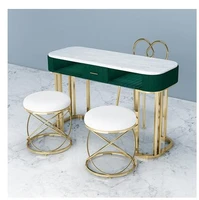 net red marble manicure table and chair set single double gold iron double deck manicure table simple and light luxury