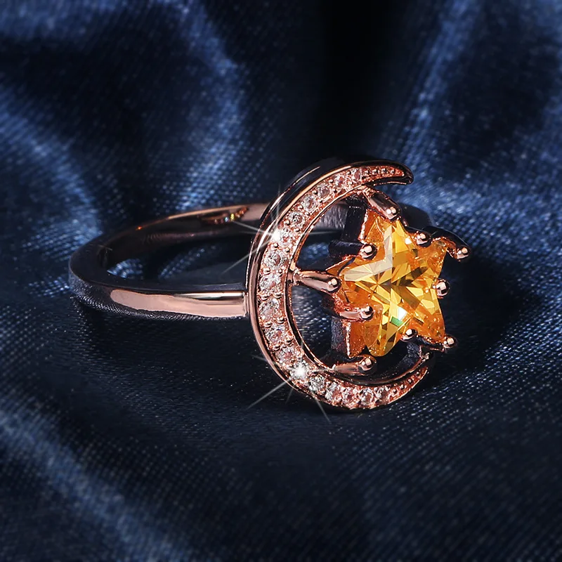 

Stars Moon Micro Inlaid Yellow Zircon Rings Women Rings Fashion Banquet Wedding Rings Specially Designed For Women Gift For Girl