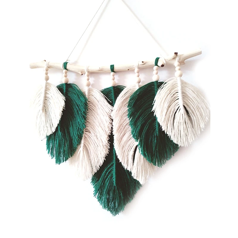

Studio Clothing Home Photography Props Gift Boho Decoration Macrame Leaf Feather Wall Tapestry Headboard Green Decor