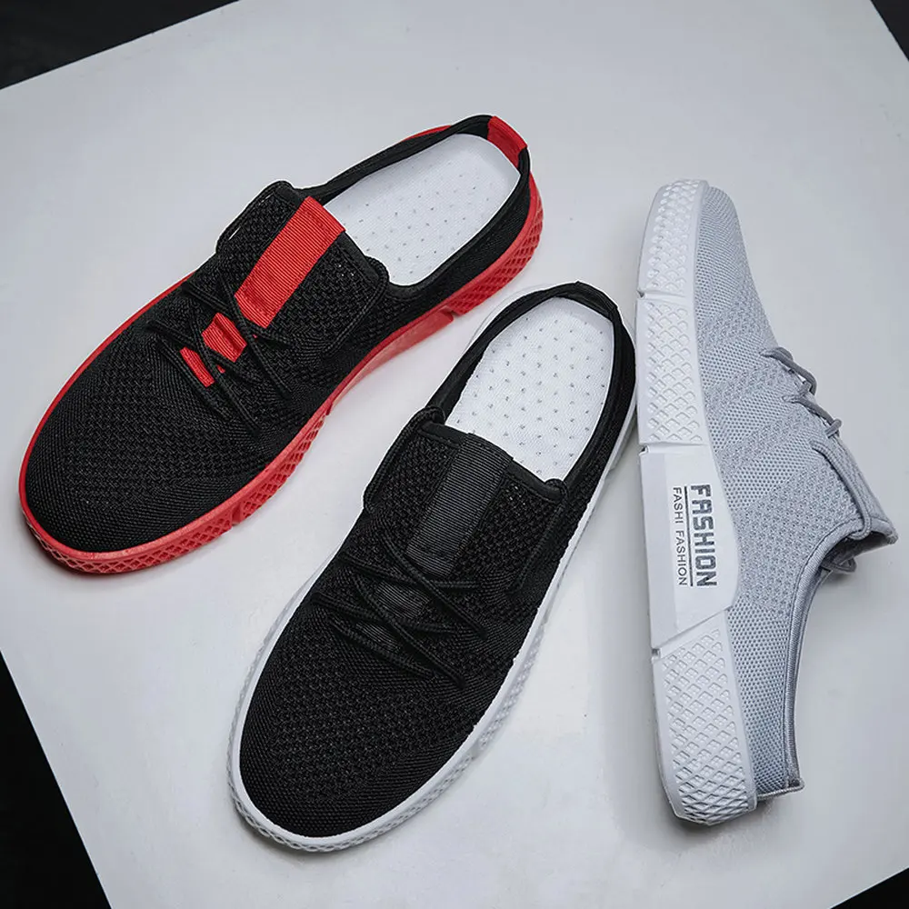 

Airavata Men's 2021 Half Drag Sneakers Canvas Mesh Summer Breathable One-Step Single Footwear Shoes Slip On Heel-Less Slippers