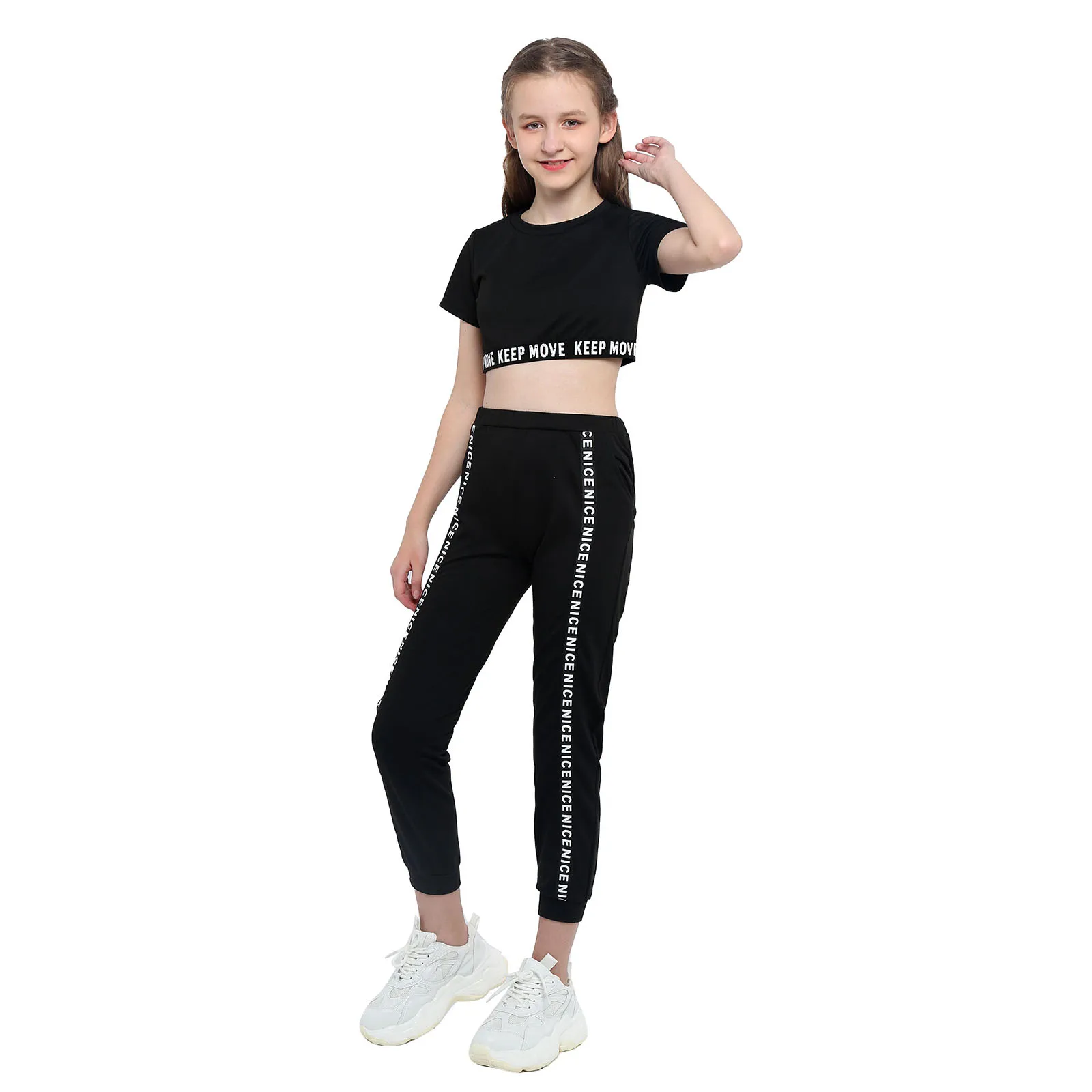 Conjuntos de ropa deportiva de algod&oacute;n para correr, ch&aacute;ndal de gimnasio de dos piezas, Top de manga corta, Leggings de cintura baja-2