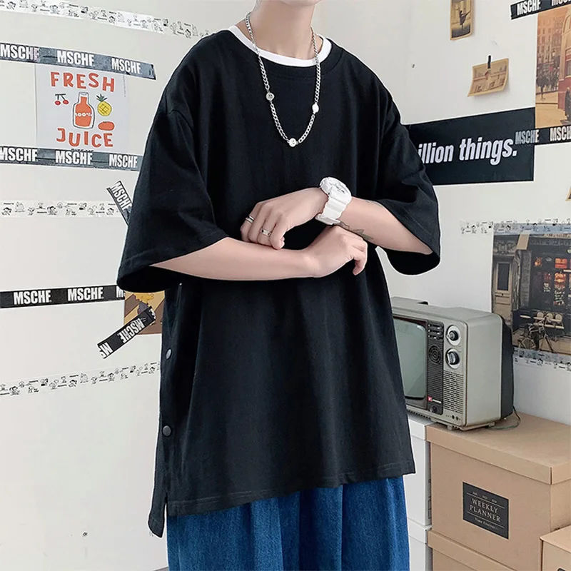 Мужская футболка с коротким рукавом черная или белая свободная Универсальная в