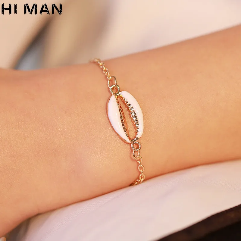 Простой модный браслет HI MAN в виде золотистой ракушки женские регулируемые