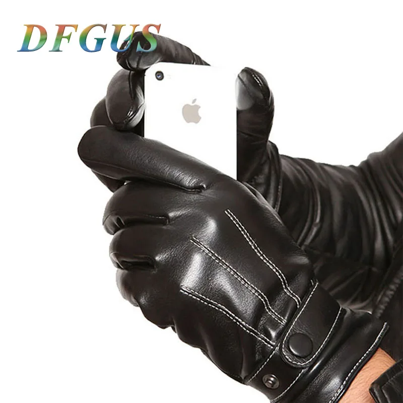 

Men Fashion Winter Faux Leather Motorcycle Full Finger Touch Screen Warm Gloves