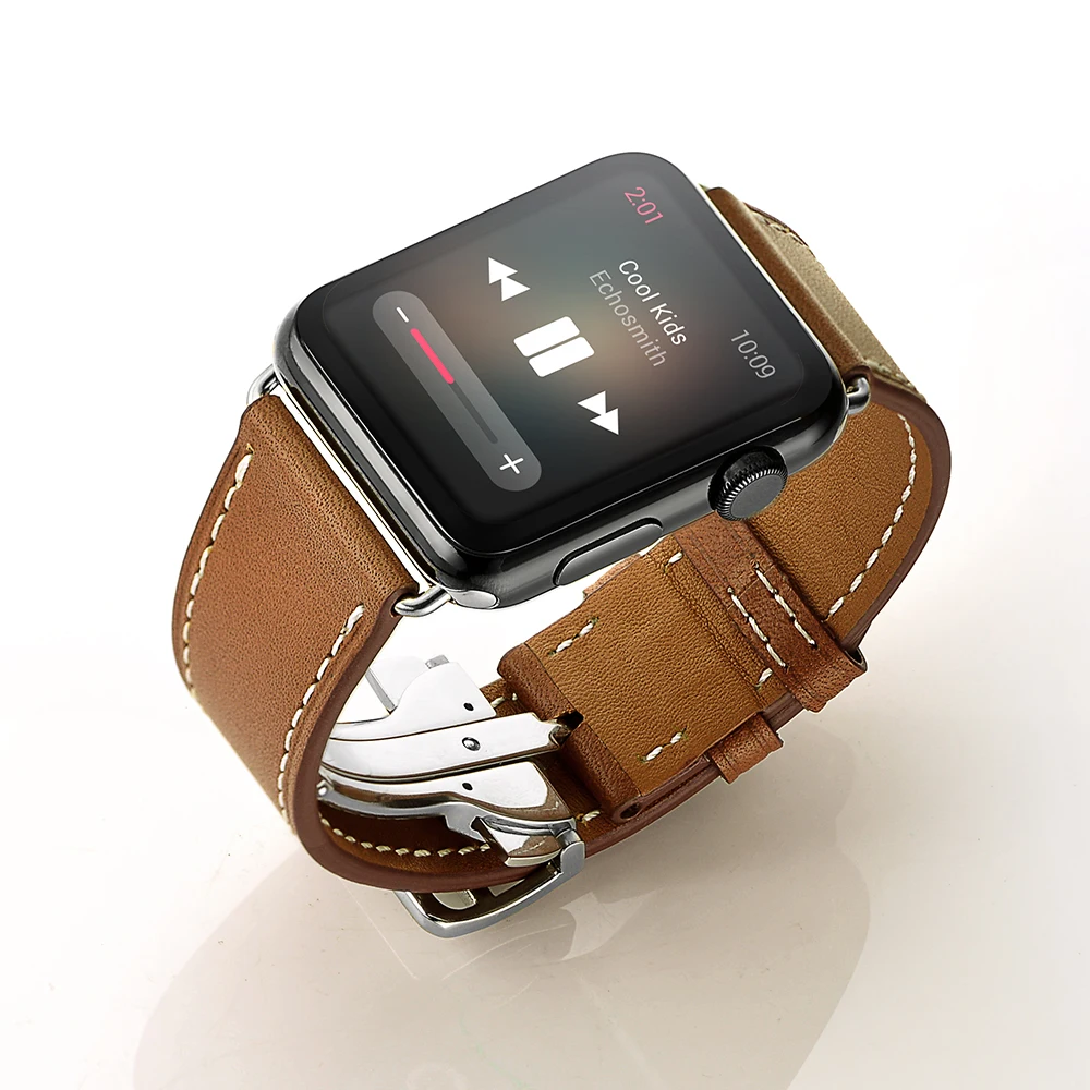 Ремешок для часов 38 мм 40 мм 42 мм 44 мм подходит для Apple iWatch Apple Watch складной ремешок с пряжкой кожаный ремешок для часов из воловьей кожи от AliExpress WW