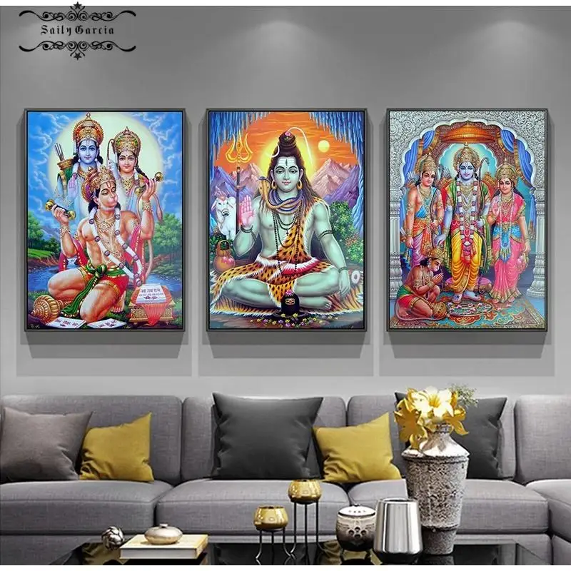 Индийская религия плакаты Shri Lakshmi Devi Saraswati Ganesh холст картины Будда настенные
