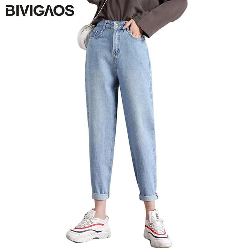 BIVIGAOS Новые повседневные модные джинсы джинсовые шаровары рваные с высокой талией тонкие свободные Джинсы бойфренда для женщин весна осень Женщин-брюки