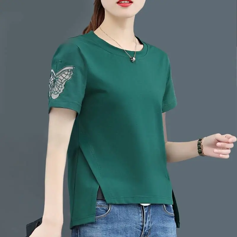 

2021 Women Spring Fashion 100% Cotton T Shirt Loose Korean Style O-Neck Long Sleeve Shirt Plus Size Top