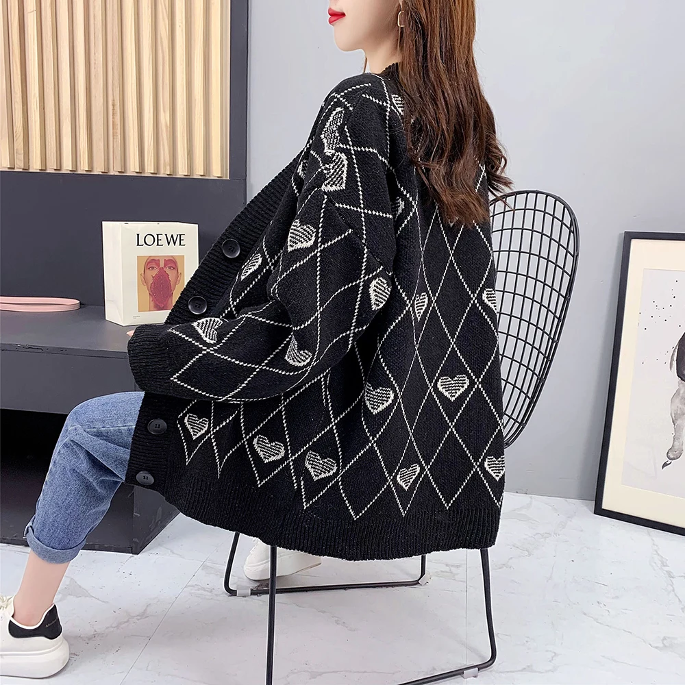 

Autumn Winter Knitted Female Cardigan 2021 Women Loose Retro Sweater Japanese Chic Thick Knitted Cardigan Jacket Coat