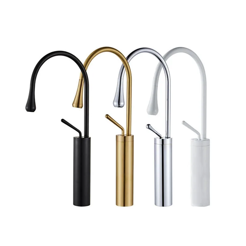 

Brushed Golden Black White Basin Faucet Single Lever 360 Rotation Spout Brass Mixer Sink Tap For Bathroom Kitchen Hot Cold Water