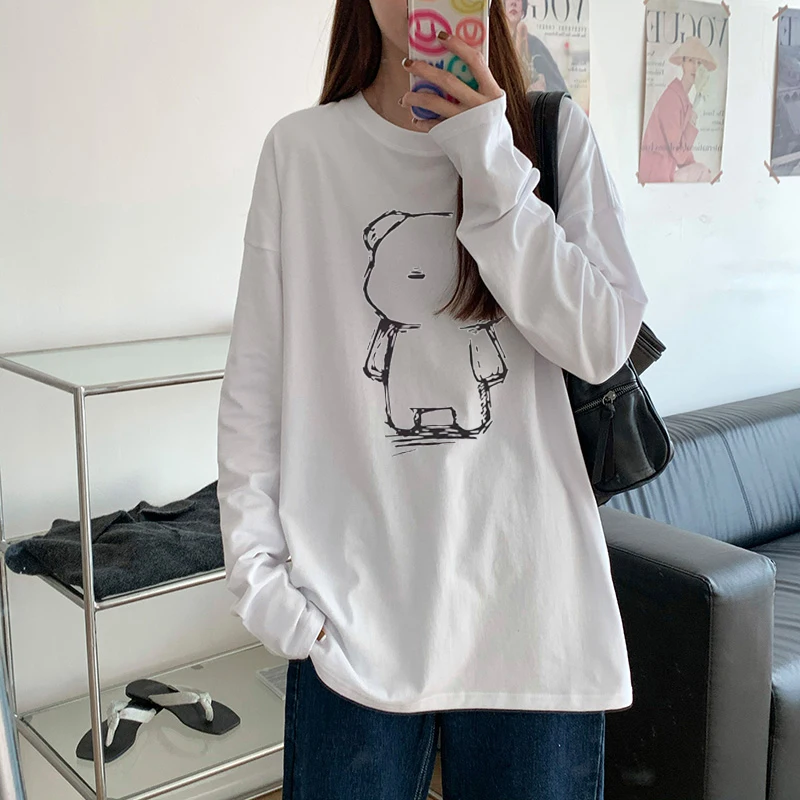 

Pure Cotton Long-sleeved Women's T-shirt Autumn Loose Loose Casual Inner Jacket Niche Bottoming Shirt