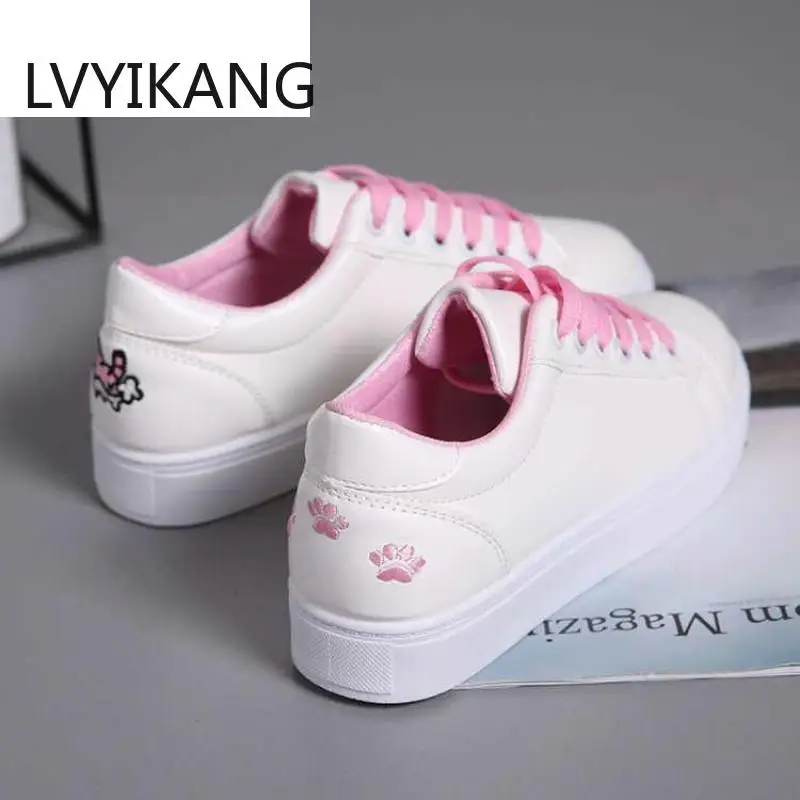 Кроссовки женские из ПУ кожи однотонная повседневная обувь на шнуровке белые