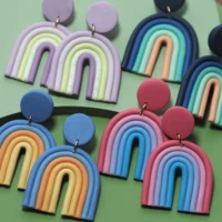 rainbow colors u shape fashion jewelry unusual hanging cute polymer clay earrings sets%c2%a0gift for women goth 2021 trendy jewelry