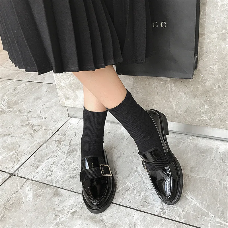 

Meotina High Heels Women Pumps Natural Genuine Leather Square Heel Loafers Shoes Real Leather Buckle Round Toe Shoes Lady 34-39