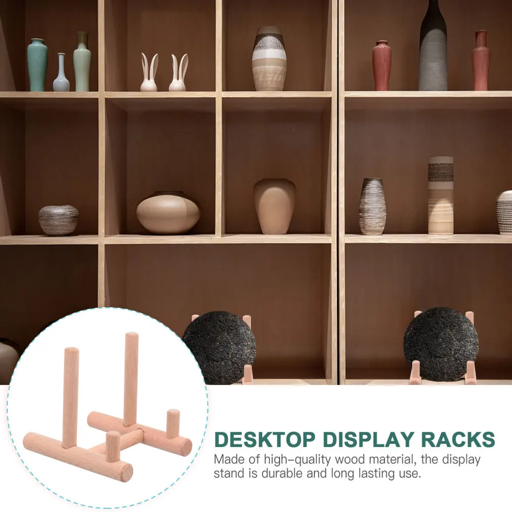 

2pcs Plate Stands Wooden Display Holder Rack Kitchen Plate Dish Tea Cake Holder