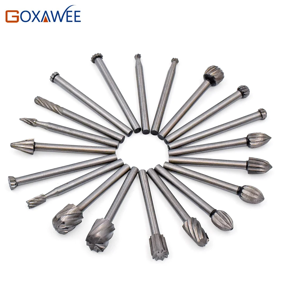 

GOXAWEE 20pcs HSS Dremel Rotary Tool Routing Wood Milling Knife File Cutters Woodworking Carved Carving Cutter Tools Accessories