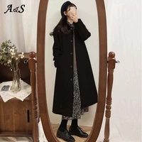 anbenser women wool blends coats long woolen elegant single breasted leisure slim autumn outwear overcoats black all match