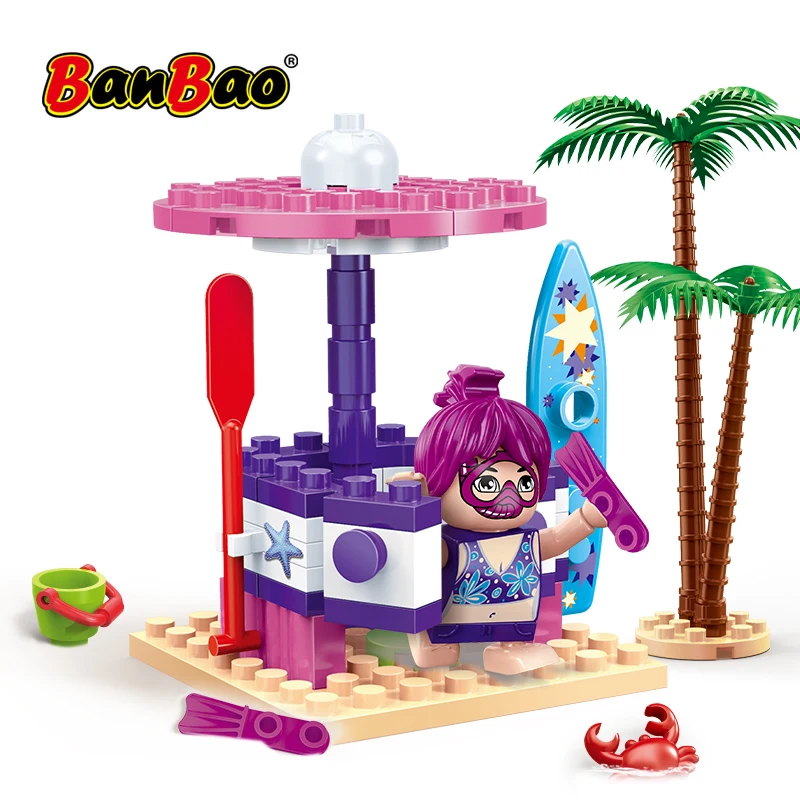 

BanBao City street Girls Coffee house Coast Villa Seaside Beach Holiday Building Blocks Models Toys Bricks Children Friend Gifts