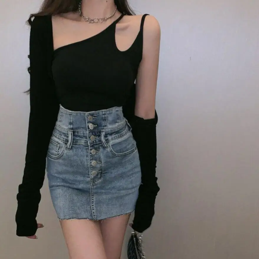 

Denim Skirt Women 2021 Summer Fashion Vintage High Waist Package Hip Skirt Female wild A-line Jeans Skirt Feminina f69
