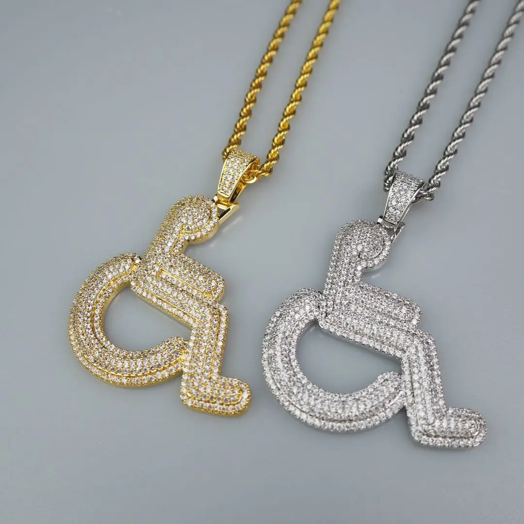 Кресло коляска для инвалидов ожерелье с подвеской со знаком золото Цвет Шарм Bling