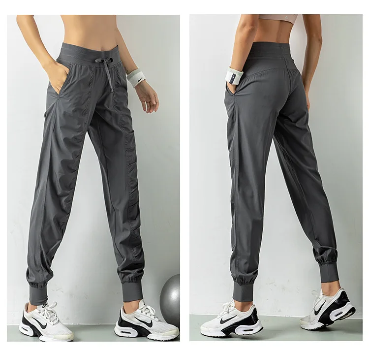 Fabric Drawstring Running Sport Joggers Women Quick Dry Athletic Gym Fitness Sweatpants with Two Side Pockets Exercise Pants
