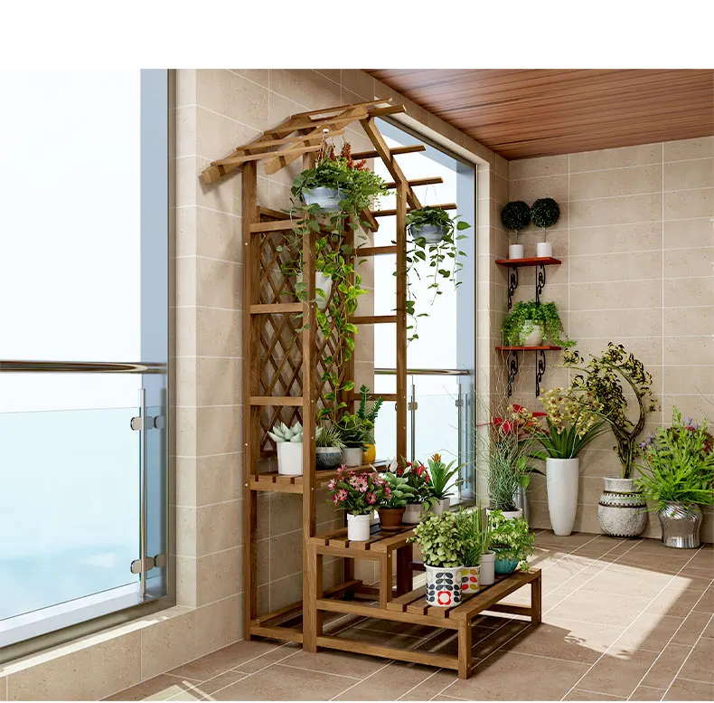 Floor flower stand wooden balcony flower rack solid wood flower rack indoor plant stand for living room flower pot plant rack