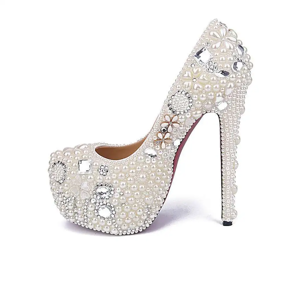 Белые свадебные туфли на платформе с жемчугом Свадебные модельные из