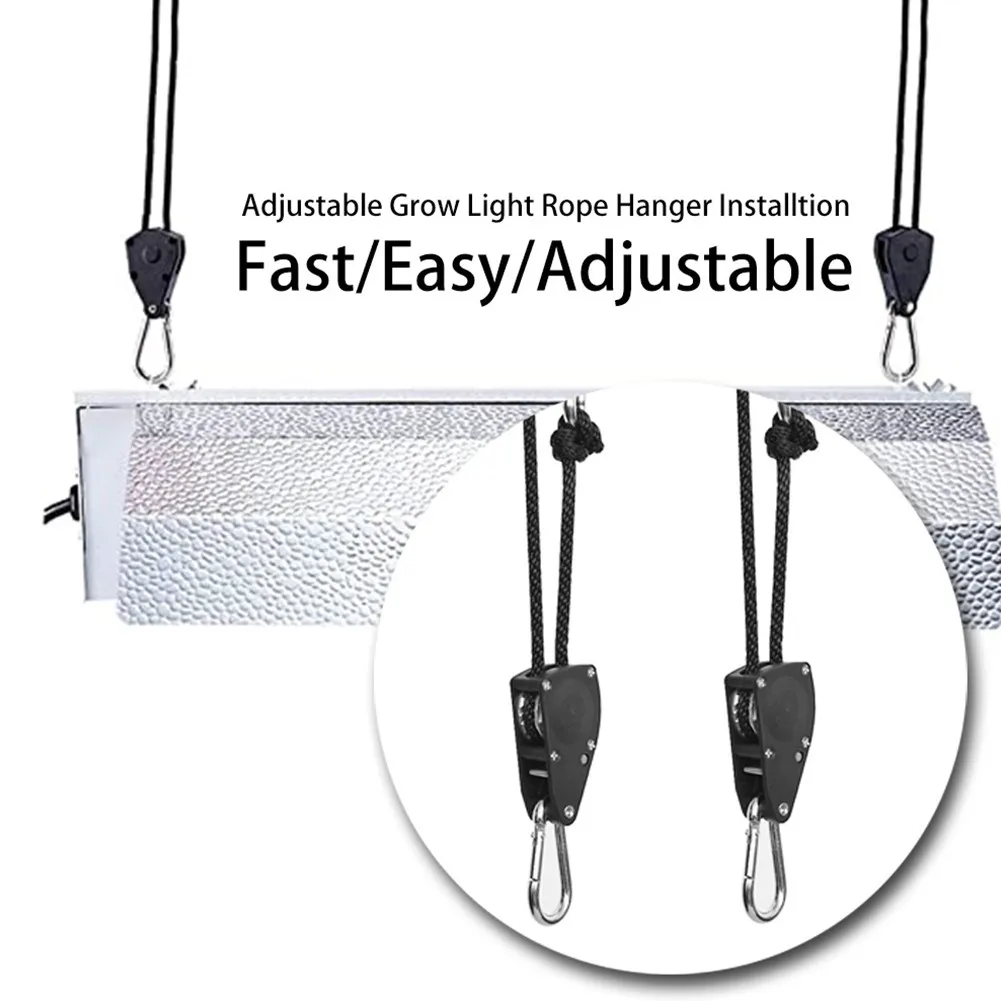 

2Pcs Rope Ratchet Adjustable Light Hanger Tent Carbon Filter Hydroponic Grow Light Hangers Zinc Alloy Hook Plastic Pulley