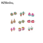 Новинка 2021, летние серьги-гвоздики в виде газировки для попкорна, макарона, мороженого, Женская эпоксидная смола