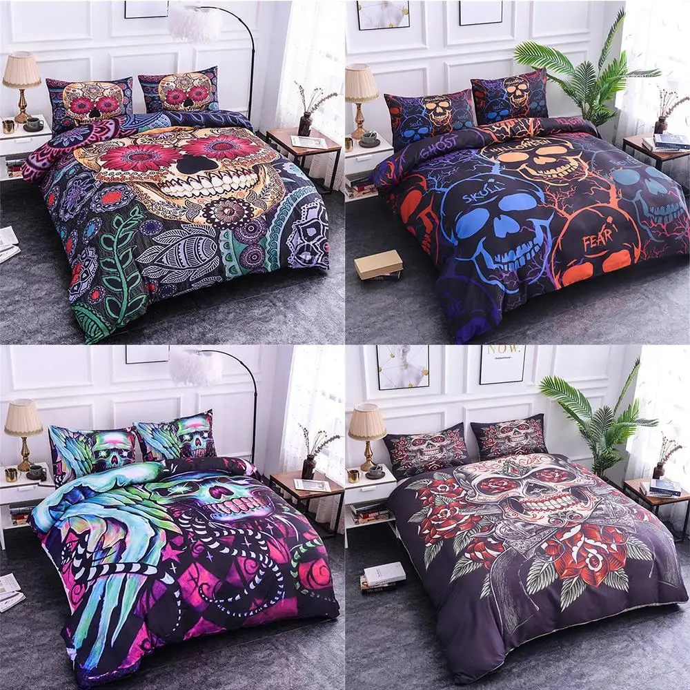 

New Skull Bedding Set Bohemia Duvet Cover King Queen Size bedding set Bedclothes Comforter Cover Twin Full Size