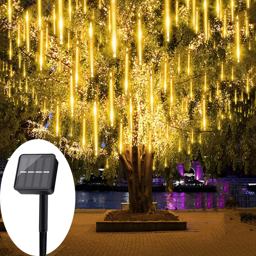 

Solar LED Meteor Shower Rain Lights Waterproof Falling Raindrop String Light Solar Christmas Fairy Light For Holiday Party Patio