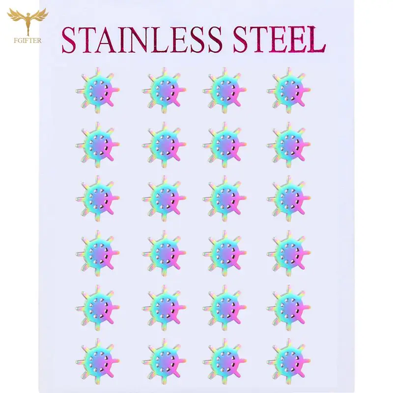 

Color Stainless Steel Woman Earrings 2022 Rudder Stud Earrings Set Unisex Hip Hop Popular Jewelry Friends Birthday Gift