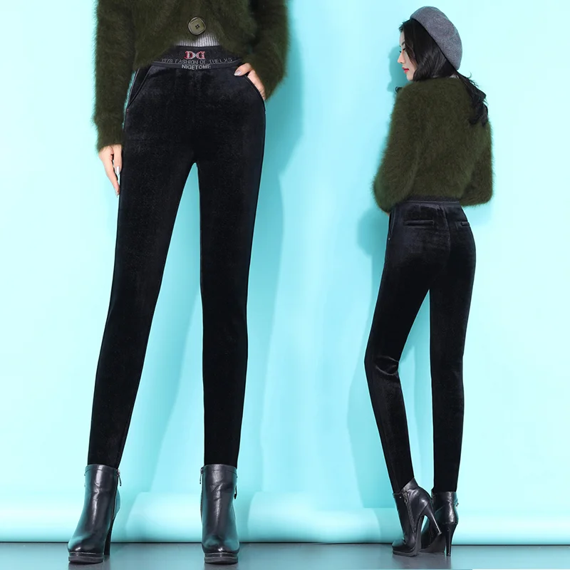 Повседневные теплые брюки женские зимние эластичные с высокой талией